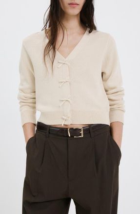 Mango Bow Embellished Cardigan in Ecru at Nordstrom, Size X-Small