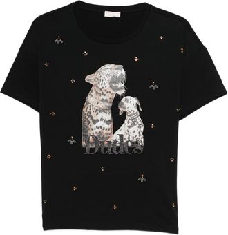 Liu Jo animal-print embellished T-shirt - women - Cotton - L - Black