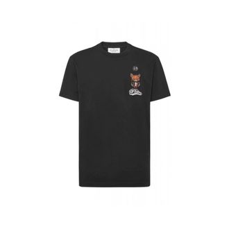 Philipp Plein Tops, Heren, Zwart, L, Katoen, Round Neck T-Shirt Plein Fox