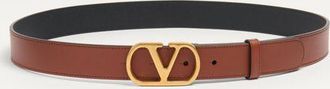 Valentino Garavani Cintura Vlogo Signature In Vitello Lucido 30 Mm Uomo DEEP CARAMEL 110