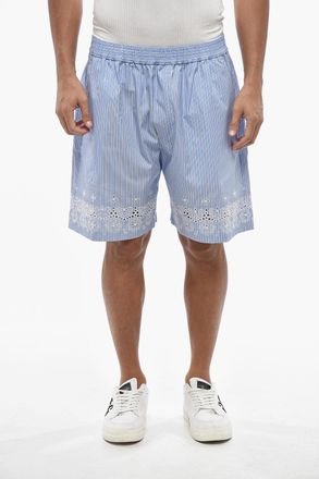 Dsquared2 Shorts a Righe in Cotone con Dettagli in Sangallo sul Fondo Dsquared2