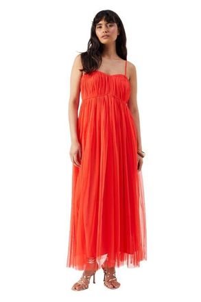 Warehouse Tulle Strappy Bandeau Maxi Dress in Red at Nordstrom, Size 10