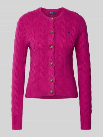 Polo Ralph Lauren Strickjacke aus Wolle-Kaschmir-Mix mit Zopfmuster in Pink, Gr&ouml;&szlig;e XS