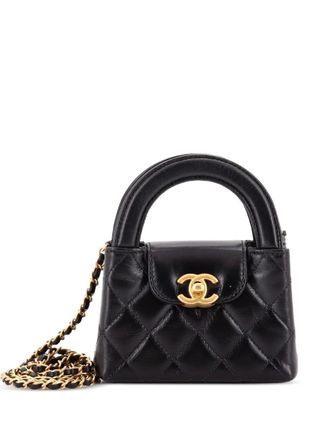 Chanel Kelly Top Handle Shopping Bag Quilted Shiny Aged Calfskin Nano crossbody bag - Black