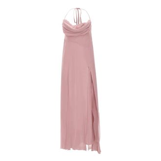Blumarine Maxi Dresses, female, Pink, Size: XS Folded Neckline Slit Maxi Dress