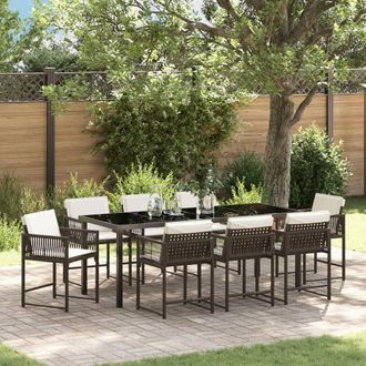Berkfield Home 9 Piece Garden Dining Set with Cushions Brown Poly Rattan