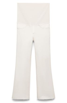 Mango Over the Bump Raw Hem Crop Flare Maternity Jeans in Off White at Nordstrom, Size 10