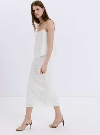 Mango Top con spalline e dettaglio floreale bianco - Donna - XS - MANGO