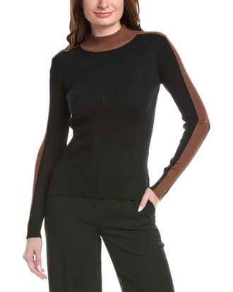 T Tahari Center Sleeve Stripe Rib Pullover