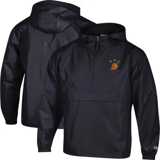 Champion Mens Champion Black USC Trojans Packable Hooded Windbreaker Half-Zip Jacket at Nordstrom, Size X-Large