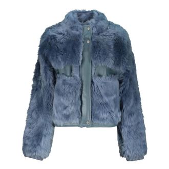 Lorena Antoniazzi Shearling Jas met Lederen Inzetstukken - Dames - Jassen - Blauw - XS - Wol - Jassen