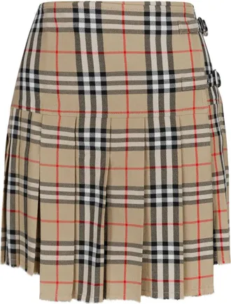 Burberry Beige Archief Mini Kilt Rok - Dames - Korte rokken - Beige - XS - Wol - Rokken