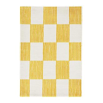 Sweeek Alfombra interior con motivo damero amarillo y blanco