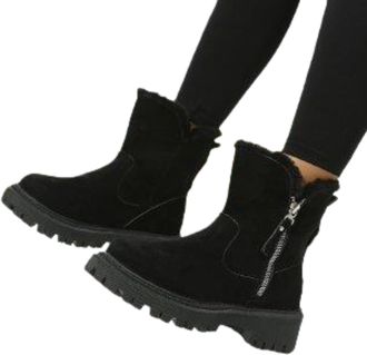Generic Women Fur Lined Ankle Boots Suede Lug Sole Booties Casual Lightweight Non Slip With Side Zipper Non Slip Ankle Boots (hs,10)