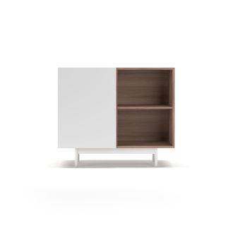 HERDASA Aparador Bajo En Melamina, Colecci&oacute;n Printed (601-2), Con 1 Puerta, En Nogal Y Blanco