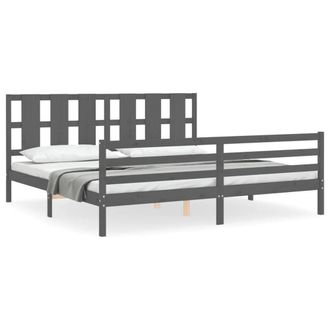 Berkfield Home Bed Frame with Headboard Grey 200x200 cm Solid Wood