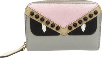 Fendi Beige Pink Gray Beige Leather Coin Purse/Coin Case (Pre-Owned)