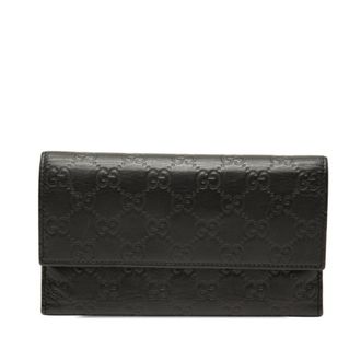 Gucci Black Leather Long Wallet (Tri-Fold) (Pre-Owned)