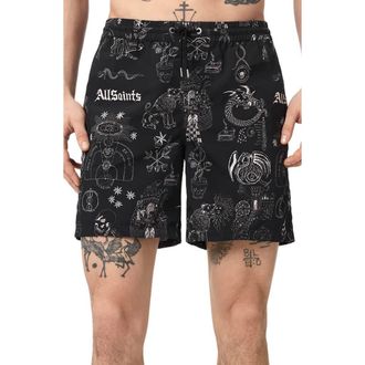 AllSaints Terra Swim Trunks in Washed Black at Nordstrom, Size Xx-Large