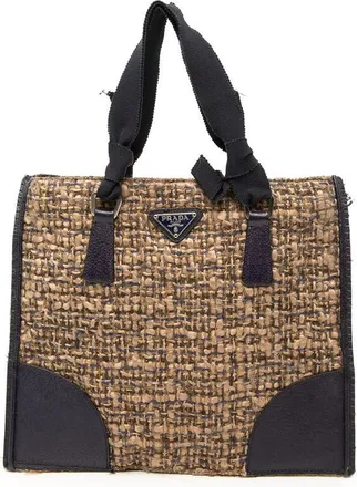 Prada Pre-owned Prada Vitello Trimmed Tweed Flat Handbag Ladies UKVSFKXHUNDU5CIZ