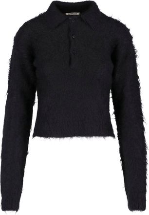 Auralee Pink Cropped Fuzzy Knit Classic Sweater