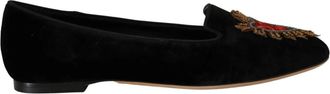 Dolce & Gabbana Sacred Heart Patch Slip On Flat Schoenen - Dames - Loafers - Zwart - 35 EU - Leer - Schoenen