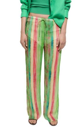 Mango Stripe Semisheer Wide Leg Pants in Green at Nordstrom, Size Small