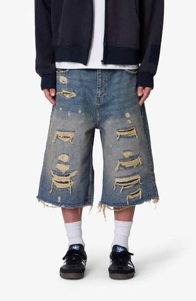 mnml Ultra Baggy Repaired Jeans Shorts in Blue at Nordstrom, Size 34