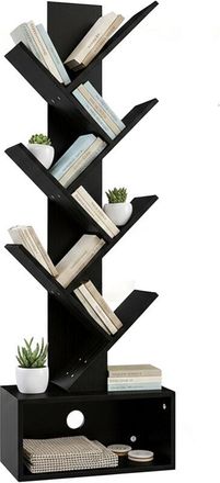 Relaxdays Relaxdays bookcase, 6-tier, HWD: 113x38x20 cm, tree design, books & CDs, living room, black