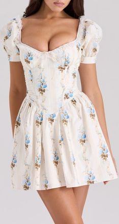 House of CB Issa Ruffle Mini Sundress in Hydrangea Stripe Cream at Nordstrom, Size X-Large