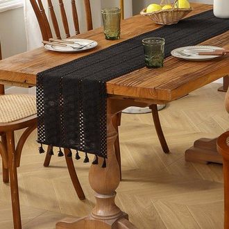 OEM Un Runner Da Tavola Nero Con Nappe, 30 Cm X 200 Cm, In Stile Rustico Country, Adatto Per Feste, Matrimoni O Come Decorazione Per Il Tavolo Della Cucin