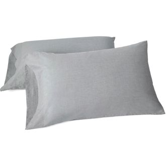 Coyuchi Crinkled Organic Cotton Percale Pillowcases in Graphite Chambray at Nordstrom, Size Standard