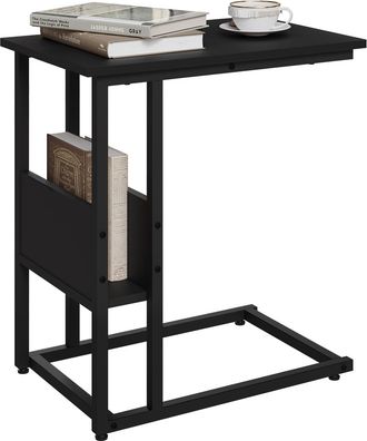 Woltu Woltu - Mesa Auxiliar Mesa De Centro Mesita De Noche Mesa Port&aacute;til Marco De Metal Tablero De Madera Mesas Nido Metal Y Madera Negro 55x36x59.5cm(bxtxh