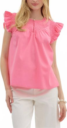 Entro Luna Flutter Sleeve Top In Pink