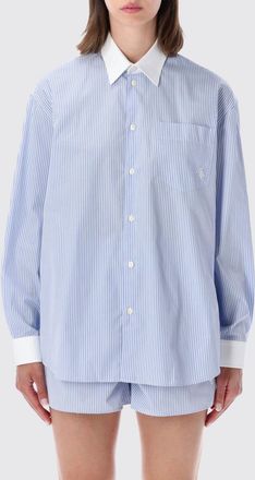 Sporty & Rich Camicia a righe in cotone con vestibilit&agrave; relaxed e collo francese