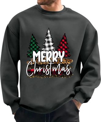 Generic Christmas Jumpers for Men Xmas Novelty Pullover Snowflakes Santa Claus Sweatshirt 3D Printed Snowman Christmas Tree Jumpers Long Sleeve Crew Neck Pull