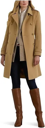 Lauren Ralph Lauren Db Belted Wool W Pu Trim Womens Coat Camel : 12, Polyester/Rayon/Wool