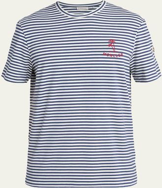 Moncler Mens Palm Logo Striped Short-Sleeve T-Shirt