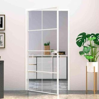 vidaXL Puerta Interior Vidrio Templado Y Aluminio Blanco 102x201,5 Cm Vidaxl
