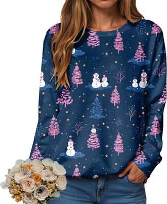 Generic Christmas Sweatshirt for Women Pullover Jumper Ladies Xmas Top Xmas Long Sleeve Shirt Ladies Merry Chirtsmas Blouse Vintage Christmas Sweatshirt Women