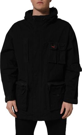 Dolce & Gabbana Black Nylon Men Hooded Windbreaker Jacket Clothing