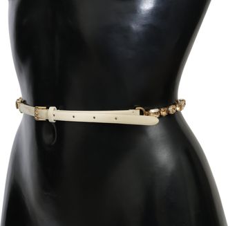 Dolce & Gabbana White Leather Crystals Waist Womens Belt