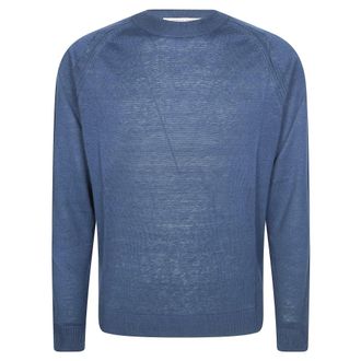 Daniele Fiesoli Round-neck Knitwear, male, Blue, Size: S GC ML Cotone Lino