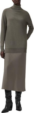AllSaints Juno Long Sleeve 2-in-1 Sweater & Slipdress in Light Khaki Green at Nordstrom, Size X-Small
