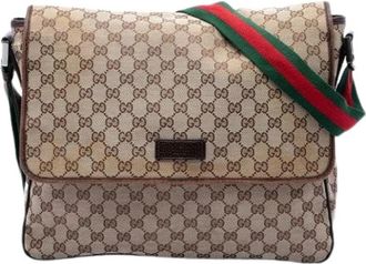 Gucci Pre-owned Canvas Crossbody Bag - Dames - Vintage Schoudertas - Beige - ONE Size - Leer - Vintage