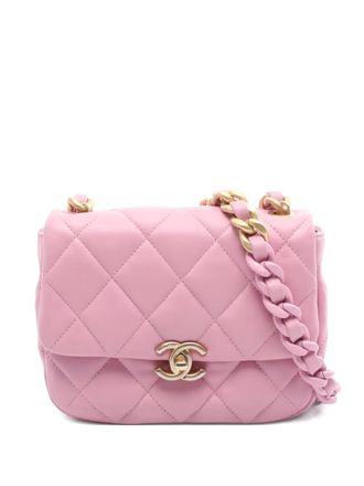 Chanel 2021s mini matelasse logo-plaque shoulder bag - women - Calf Leather - One Size - Pink