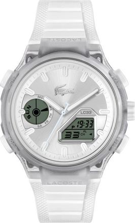 Lacoste LC33 Ana-Digi Silicone Strap Watch, 45mm in Silver/White at Nordstrom