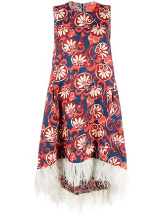 La DoubleJ Jurk met veren afwerking - Blauw