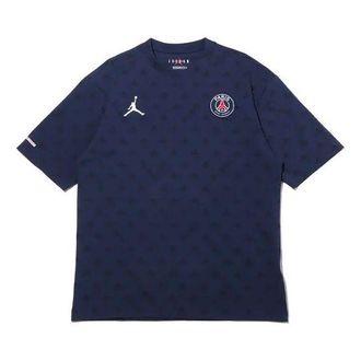 Nike Jordan Air Jordan Paris Saint-Germain Statement Casual Sports Full Print Round Neck Short Sleeve Navy Blue DB6509-410