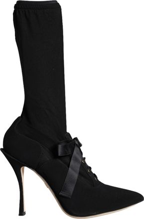 Dolce & Gabbana Womens Highheeled Laceup Boots - Black Viscose - Size 38.5 EU/IT